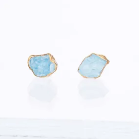 New Raw Aquamarine Stud Earrings