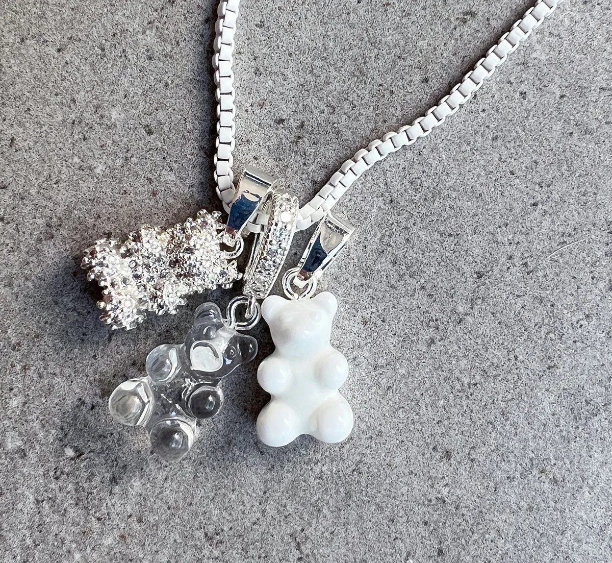 Nostalgia Bear Translucent Pendant, Pave Silver Connector