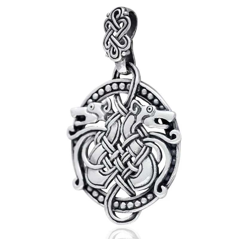 Odin's Wolves Pendant - Sterling Silver