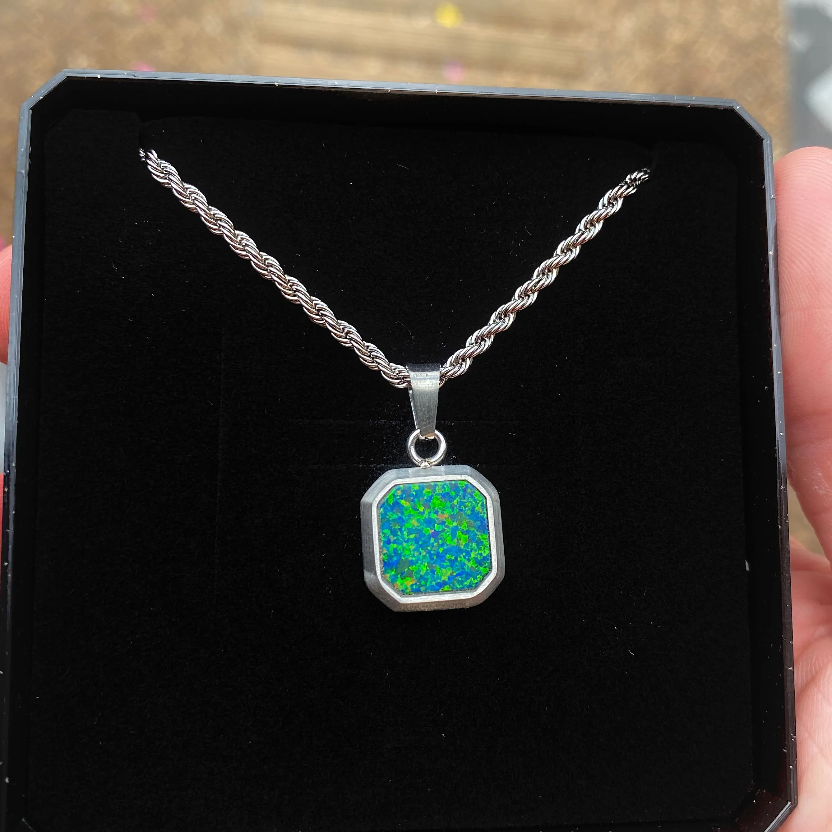 Opal Stone Pendant - Silver