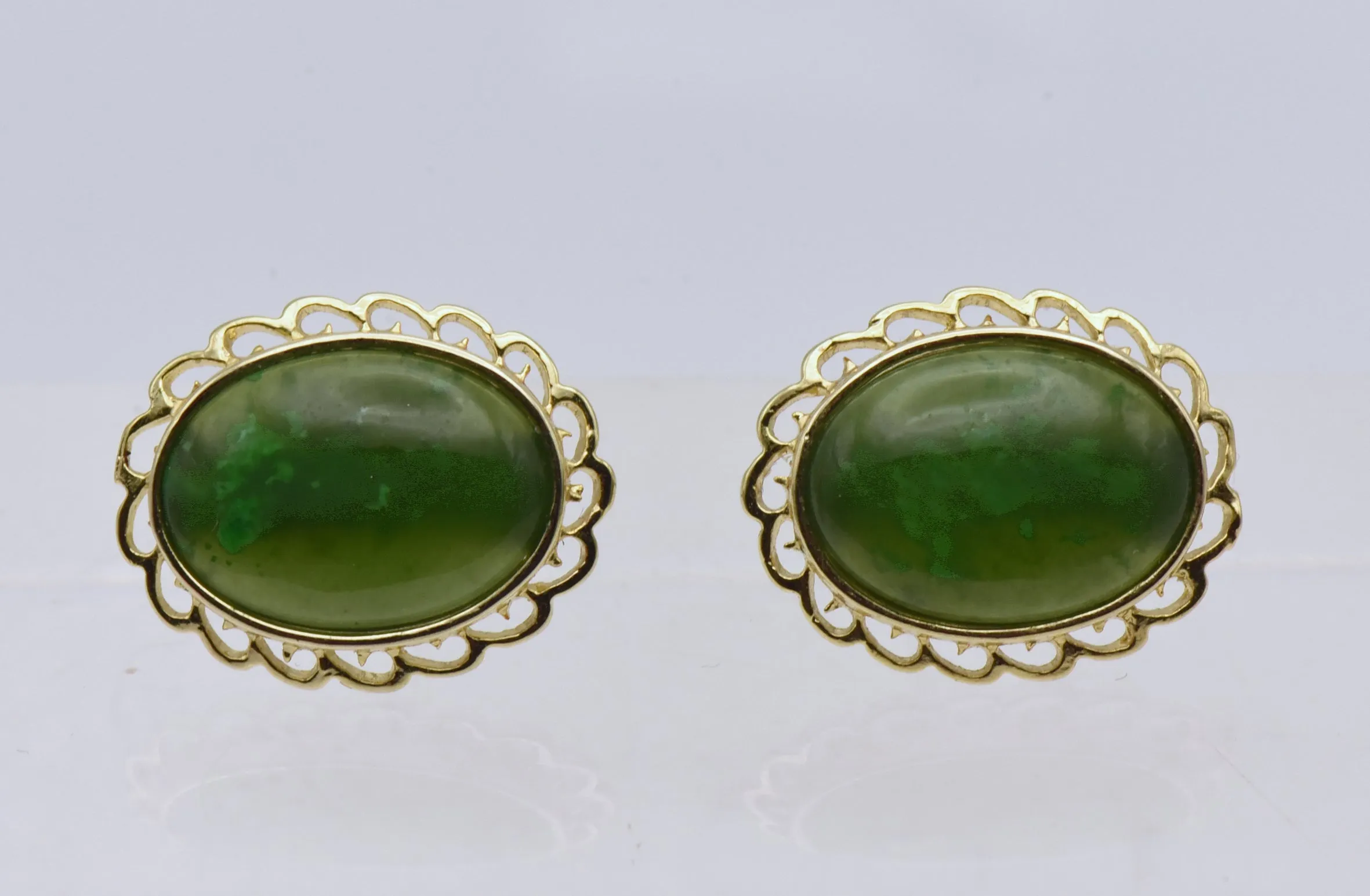 Oval Jade Gold Tone Stud Earrings