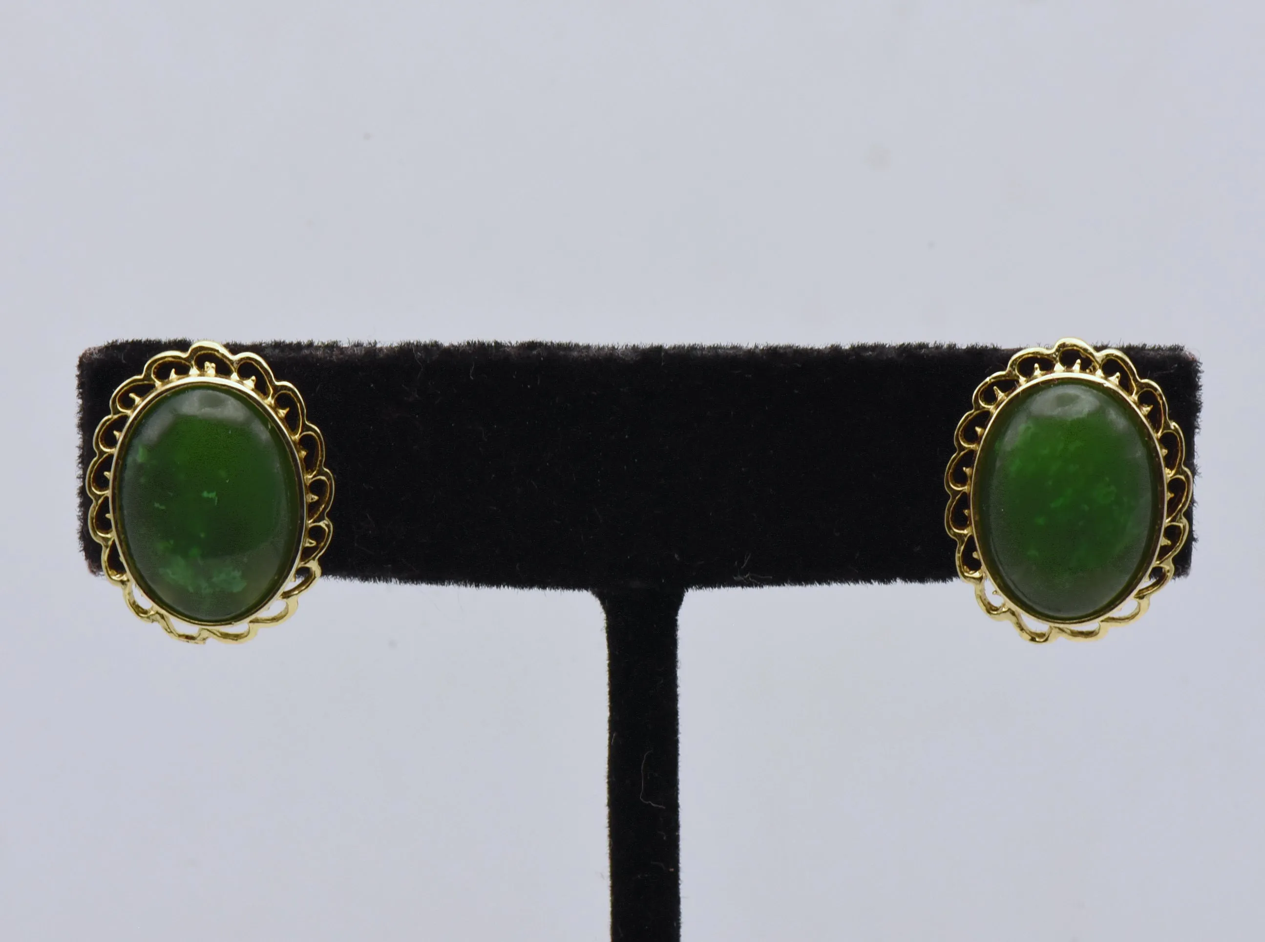 Oval Jade Gold Tone Stud Earrings