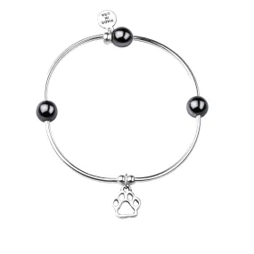 Paw Print | Soft Bangle Charm Bracelet |  Hematite