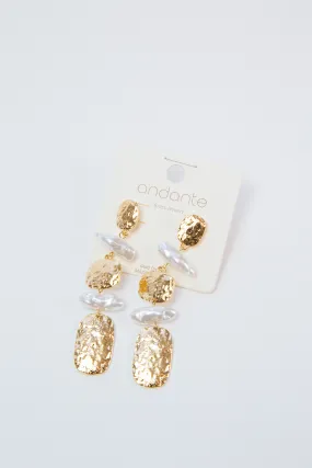 Peal and Texture Drop Earrings, Gold/White