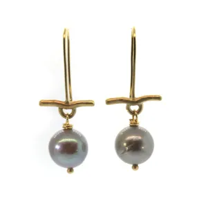 Pearl & Gold Bar Earrings