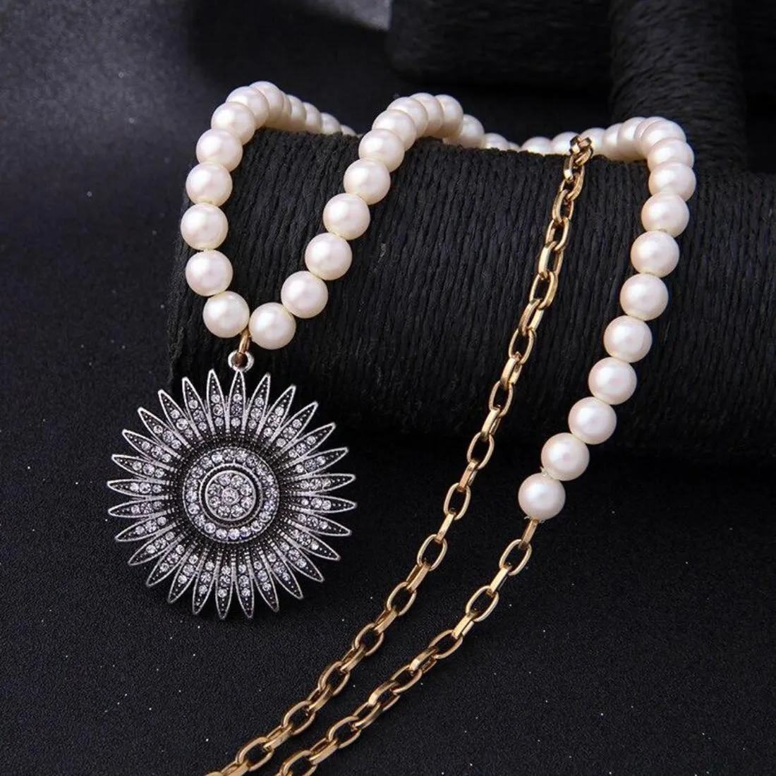 Pearl Chain Round Off Center (Side) Pendant New  Styled Necklace