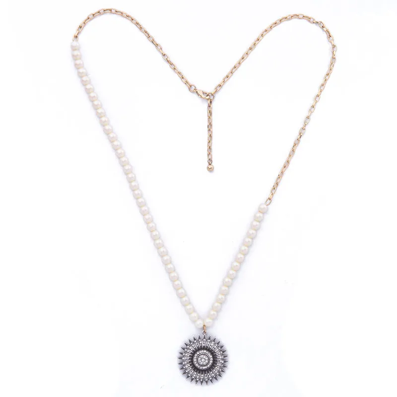 Pearl Chain Round Off Center (Side) Pendant New  Styled Necklace