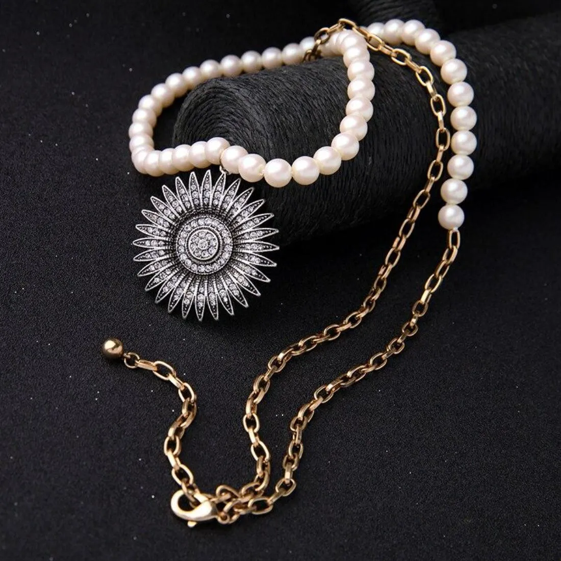 Pearl Chain Round Off Center (Side) Pendant New  Styled Necklace