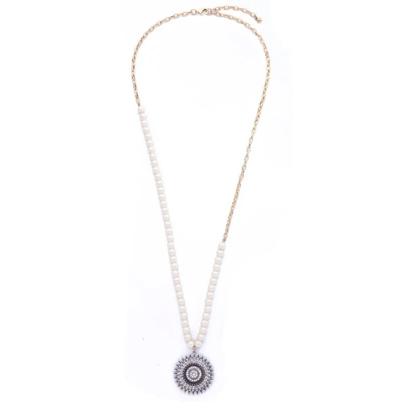 Pearl Chain Round Off Center (Side) Pendant New  Styled Necklace