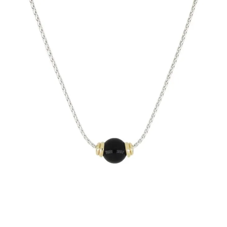 Perola Single Onyx Necklace Two Tone 16-18"