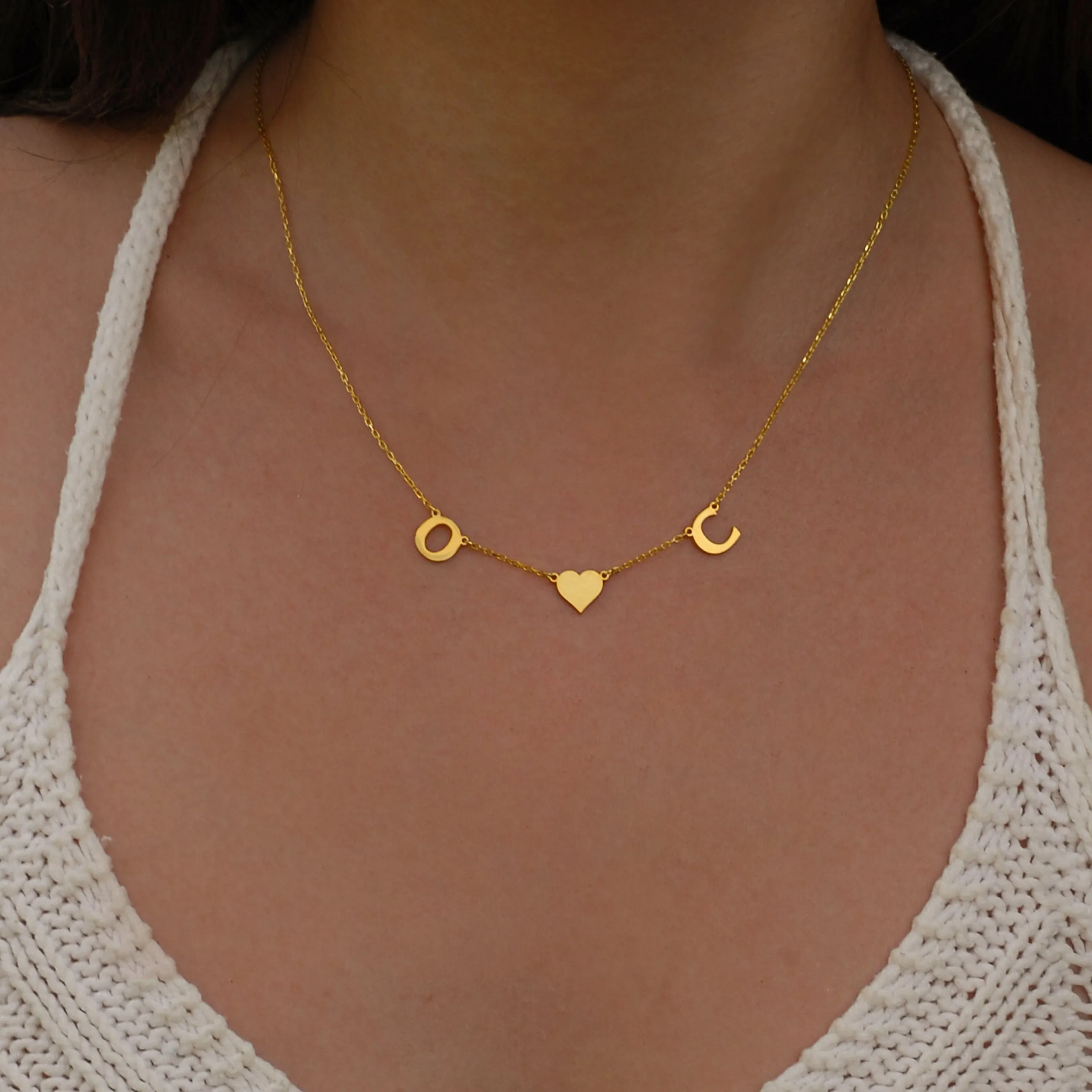 Personalized Letter and Heart Necklace | 14K Solid Gold