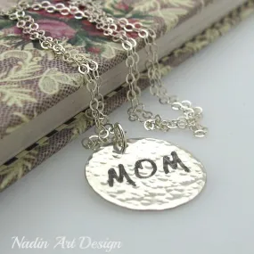 Personalized mom necklace - Sterling Silver Hammered Pendant