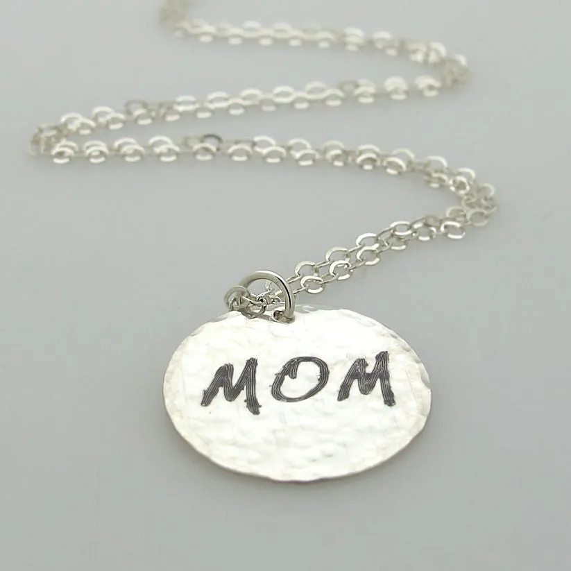 Personalized mom necklace - Sterling Silver Hammered Pendant