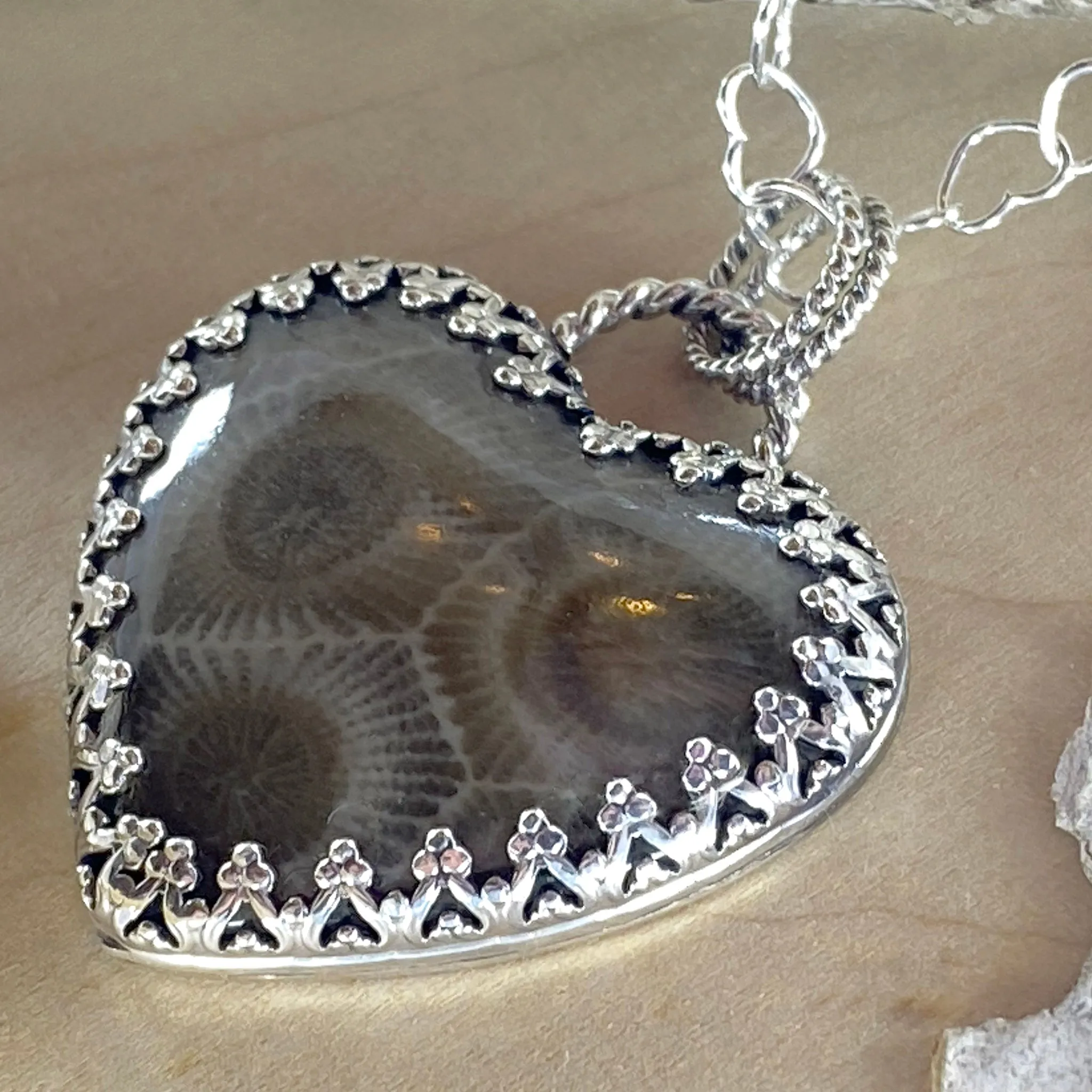 Petoskey Stone Heart Pendant Necklace