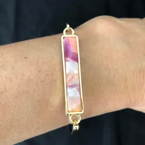 Pink and Purple Marbled Gold Bar Bracelet