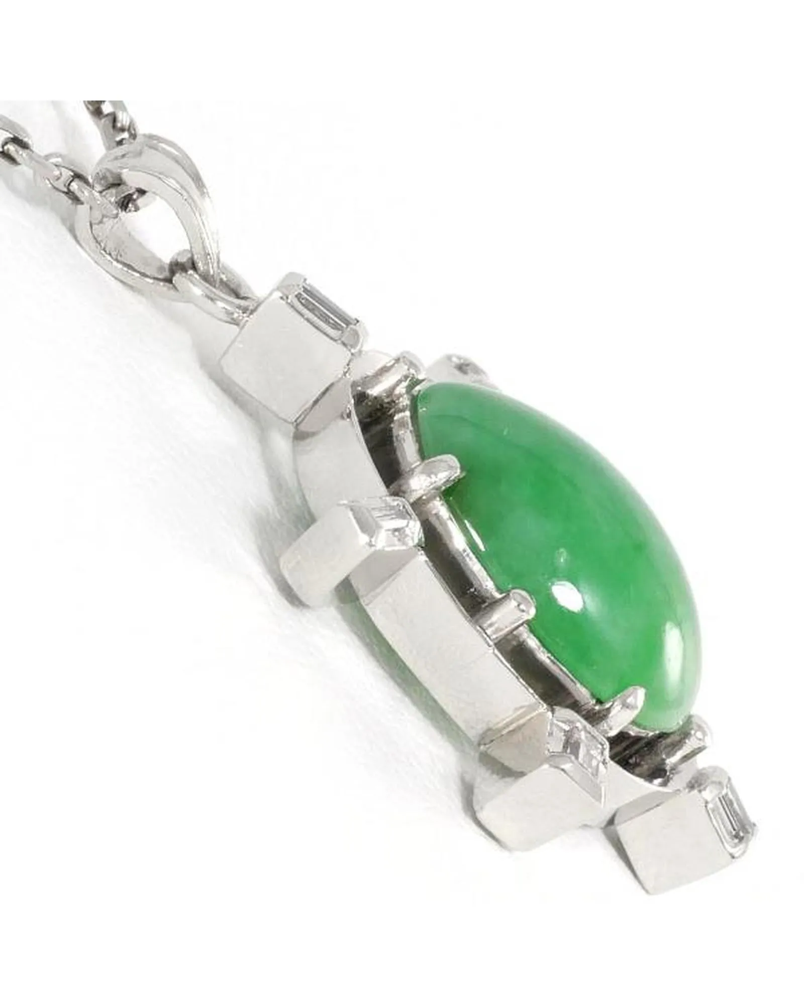 Platinum Jade Diamond Necklace with Jadeite and Diamonds 38cm Chain