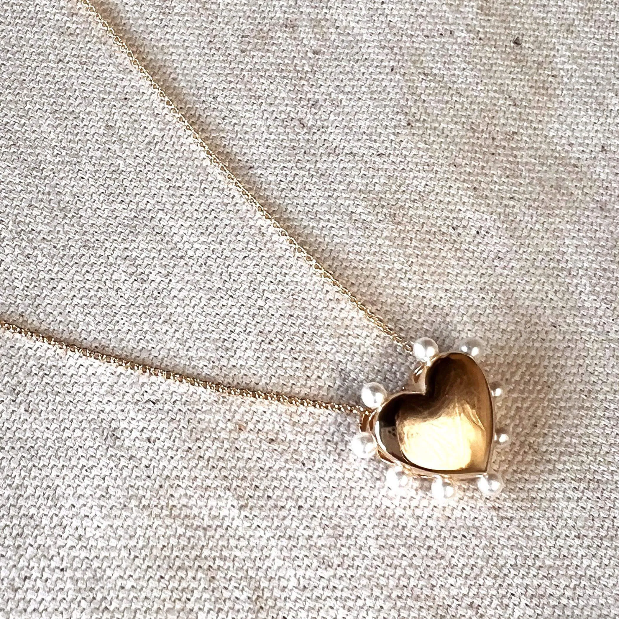 Puffy Heart Surrounded by Pearls Necklace