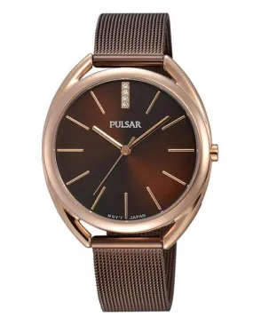 Pulsar Womens Easy Style - Rose-Tone Case - Brown Dial & Bracelet - Swarovski