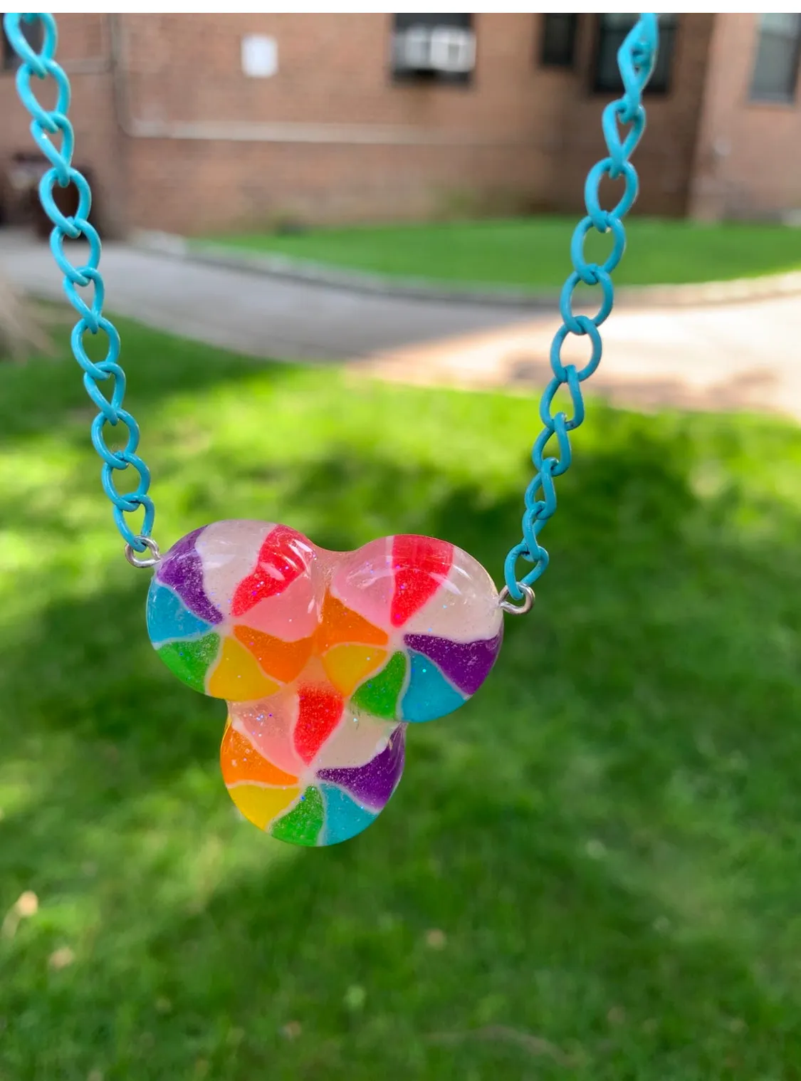 Rainbow Pinwheel Triple Cluster Necklace