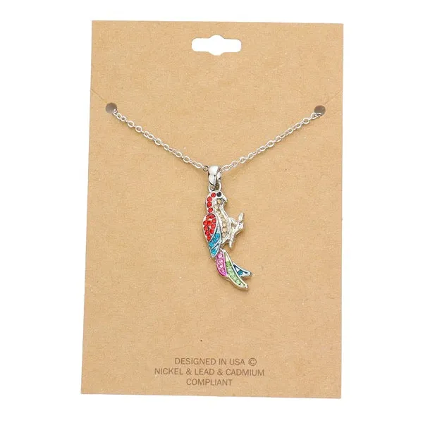 Rhinestone Embellished Parrot Pendant Charm Necklace