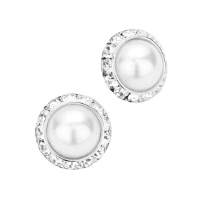 Rivoli Cut Genuine Crystal Pearl Round Stud Earrings