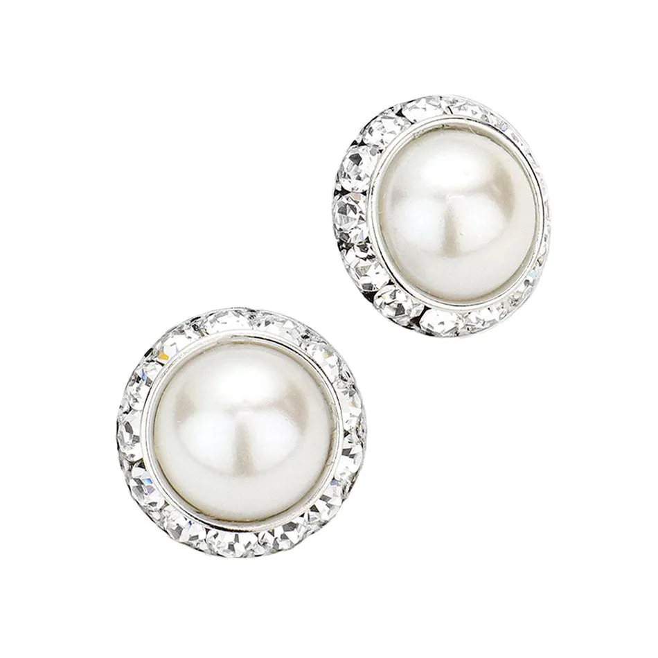 Rivoli Cut Genuine Crystal Pearl Round Stud Earrings