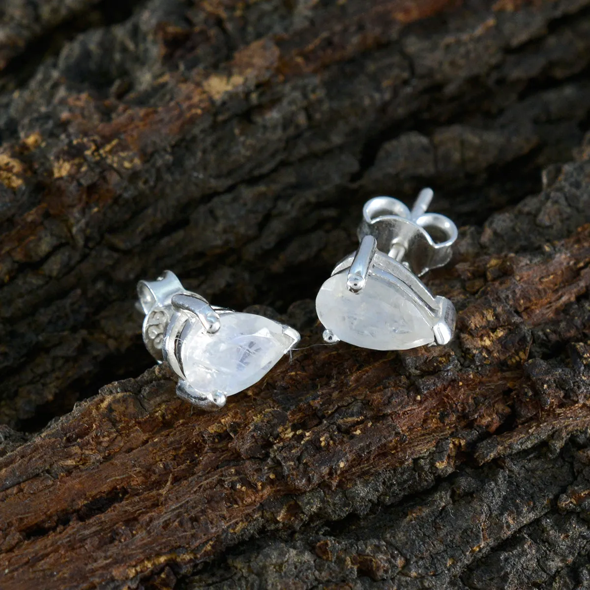 Riyo Bewitching 925 Sterling Silver Earring For Lady Rainbow Moonstone Earring Bezel Setting White Earring Stud Earring