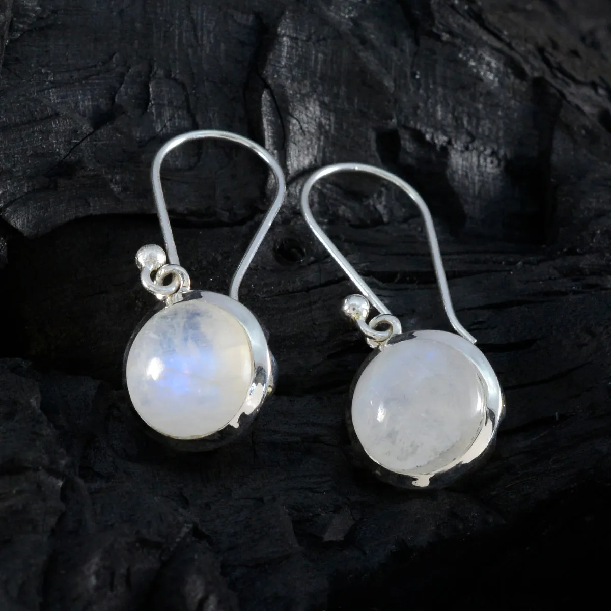 Riyo Bonny 925 Sterling Silver Earring For Lady Rainbow Moonstone Earring Bezel Setting White Earring Dangle Earring