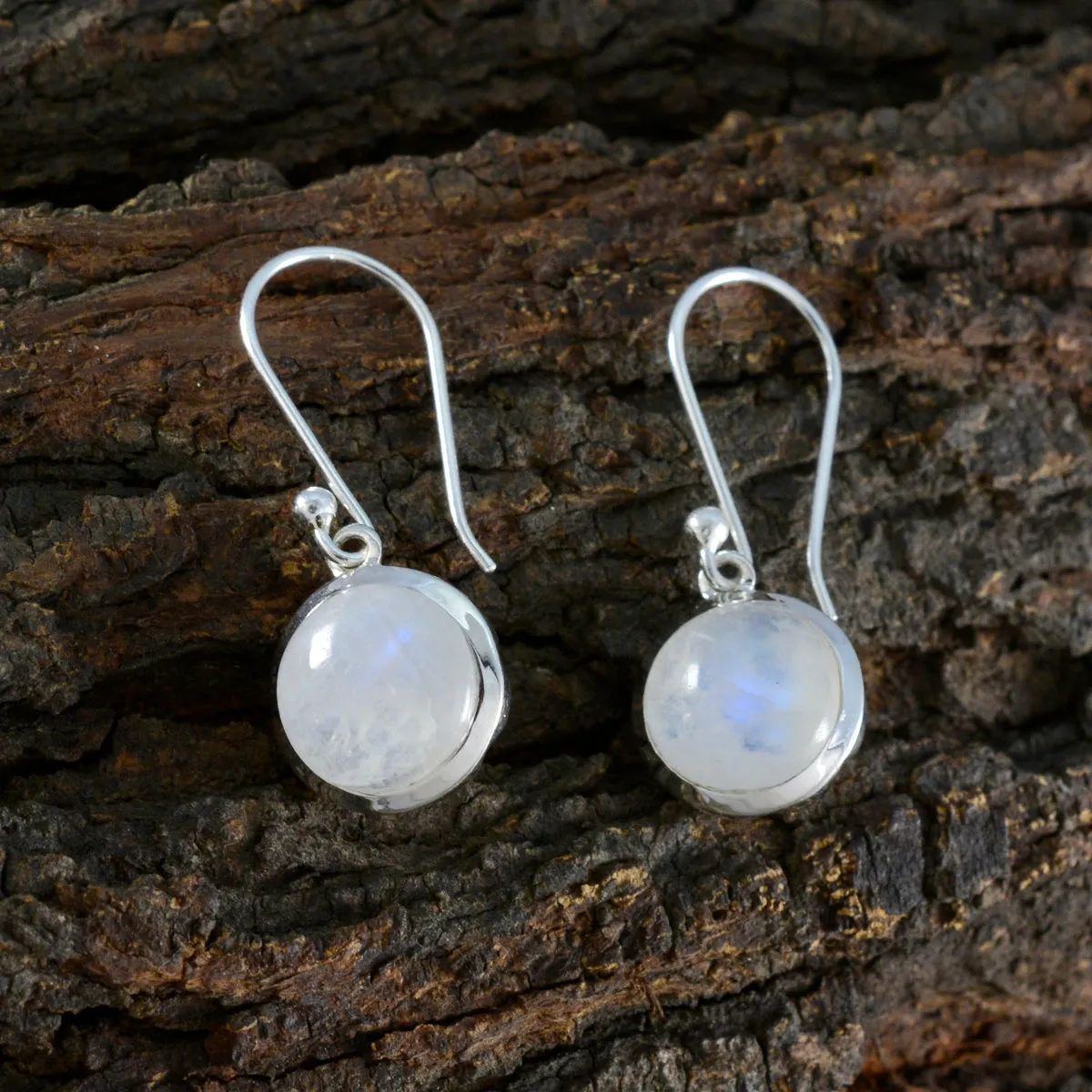 Riyo Bonny 925 Sterling Silver Earring For Lady Rainbow Moonstone Earring Bezel Setting White Earring Dangle Earring