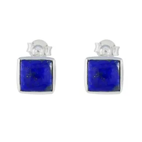 Riyo Delightful Sterling Silver Earring For Femme Lapis Lazuli Earring Bezel Setting Blue Earring Stud Earring