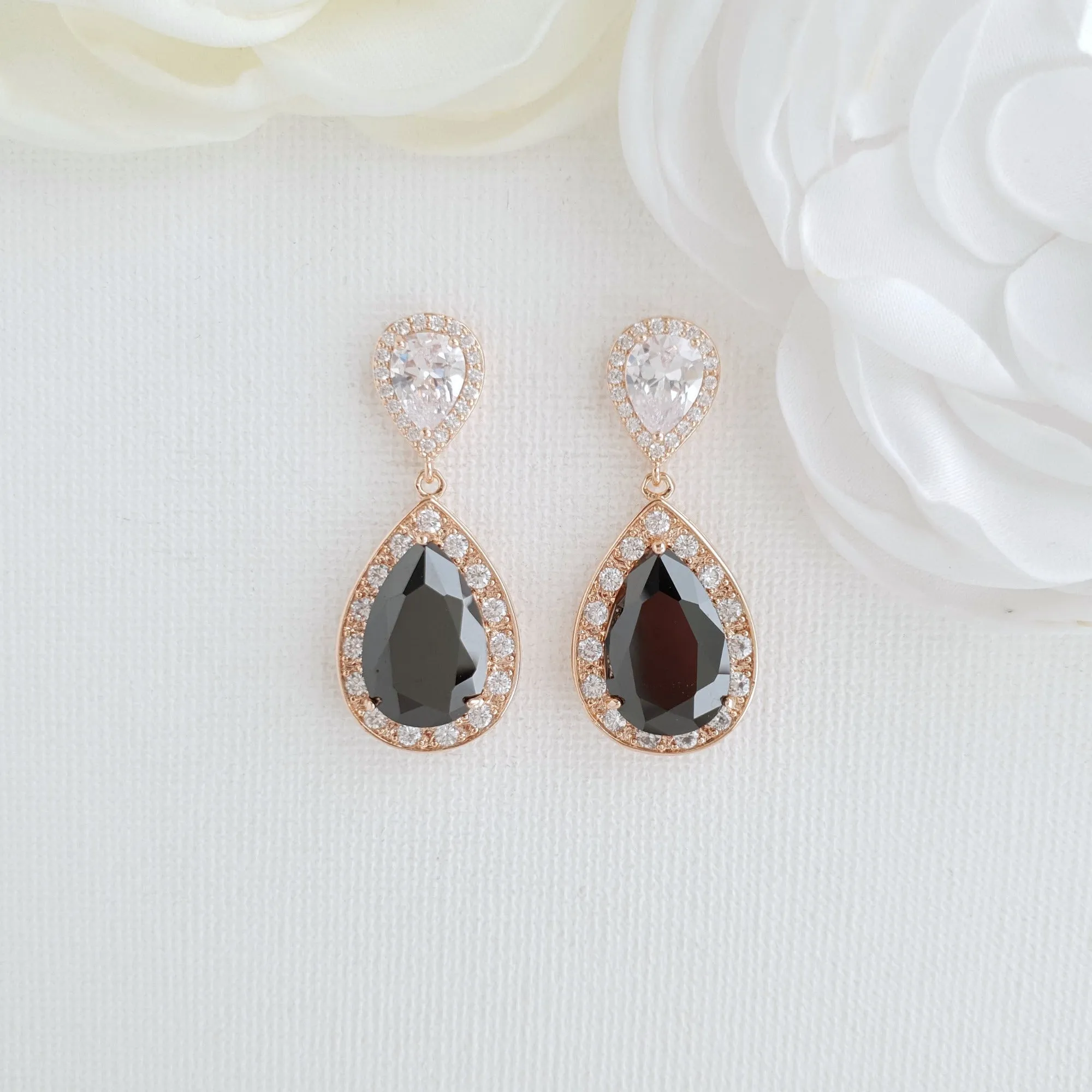 Rose Gold and Black Earrings-Zoe