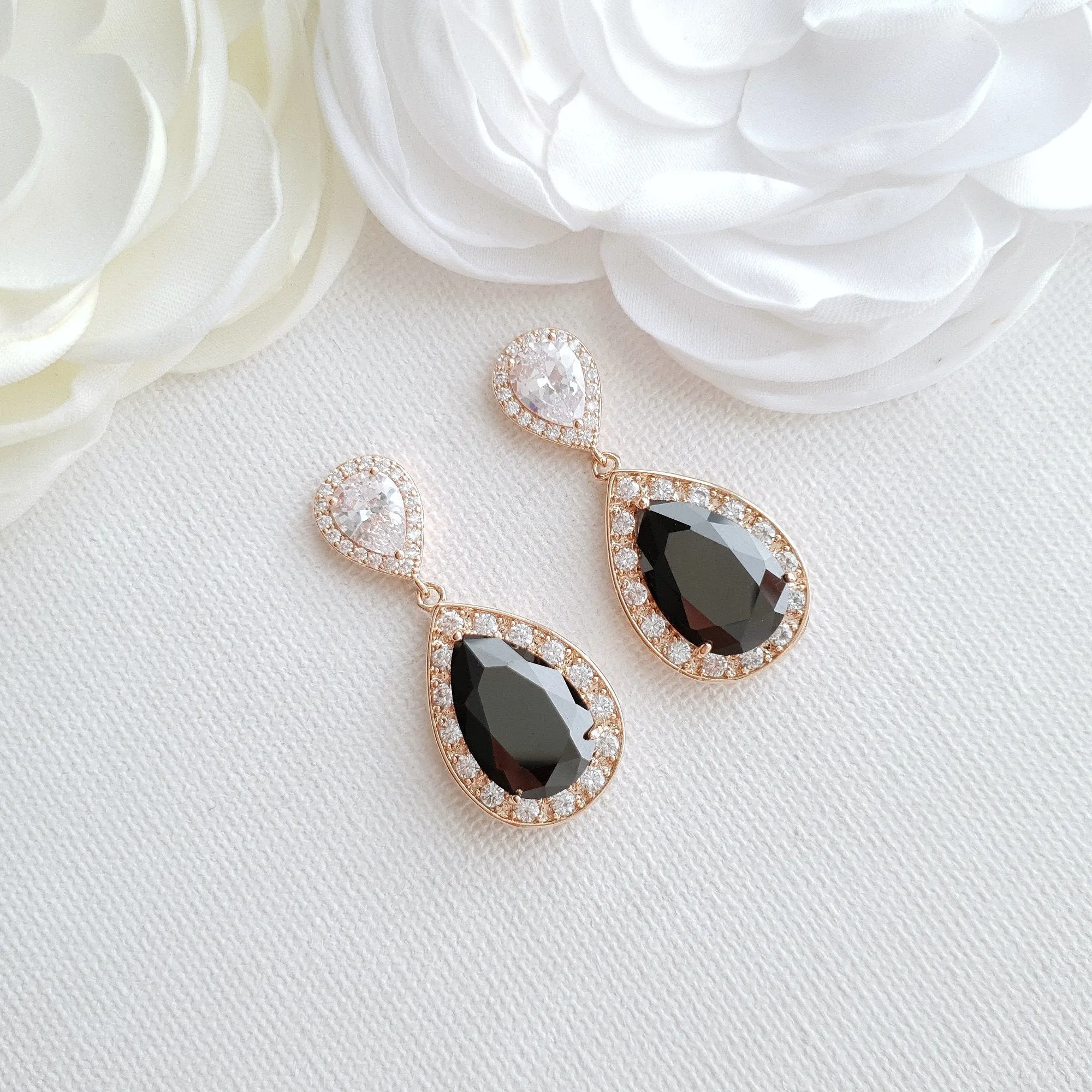 Rose Gold and Black Earrings-Zoe