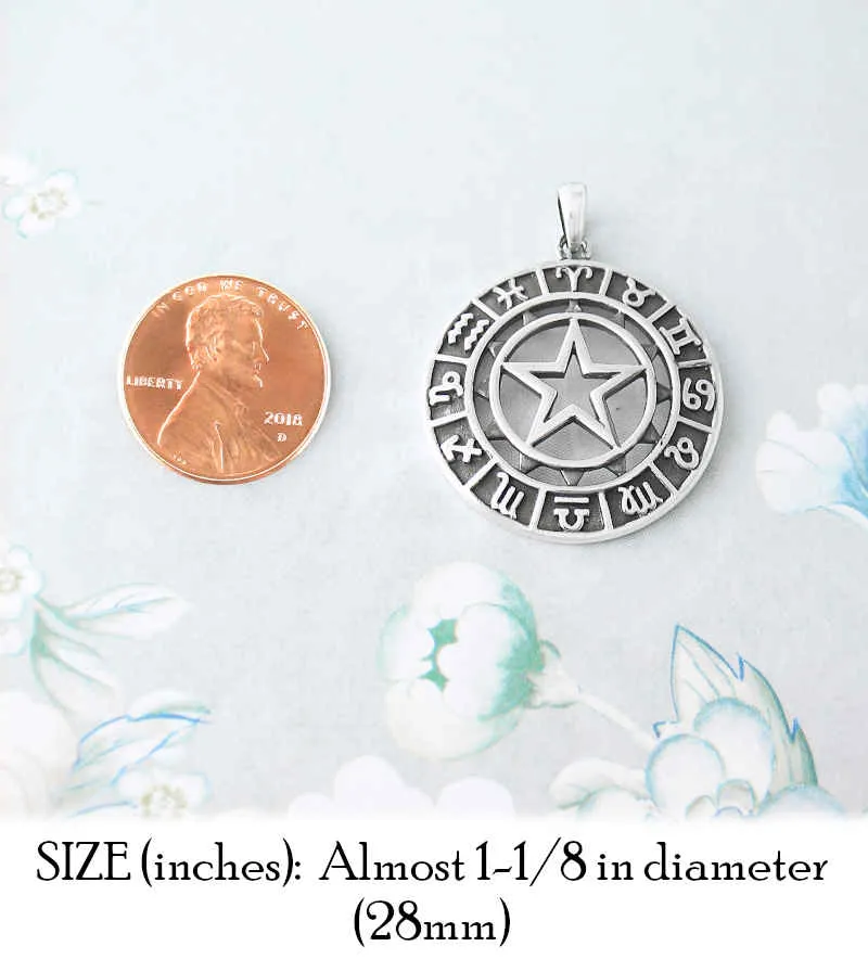 Round Zodiac Symbol Pendant With Cut-Out Star