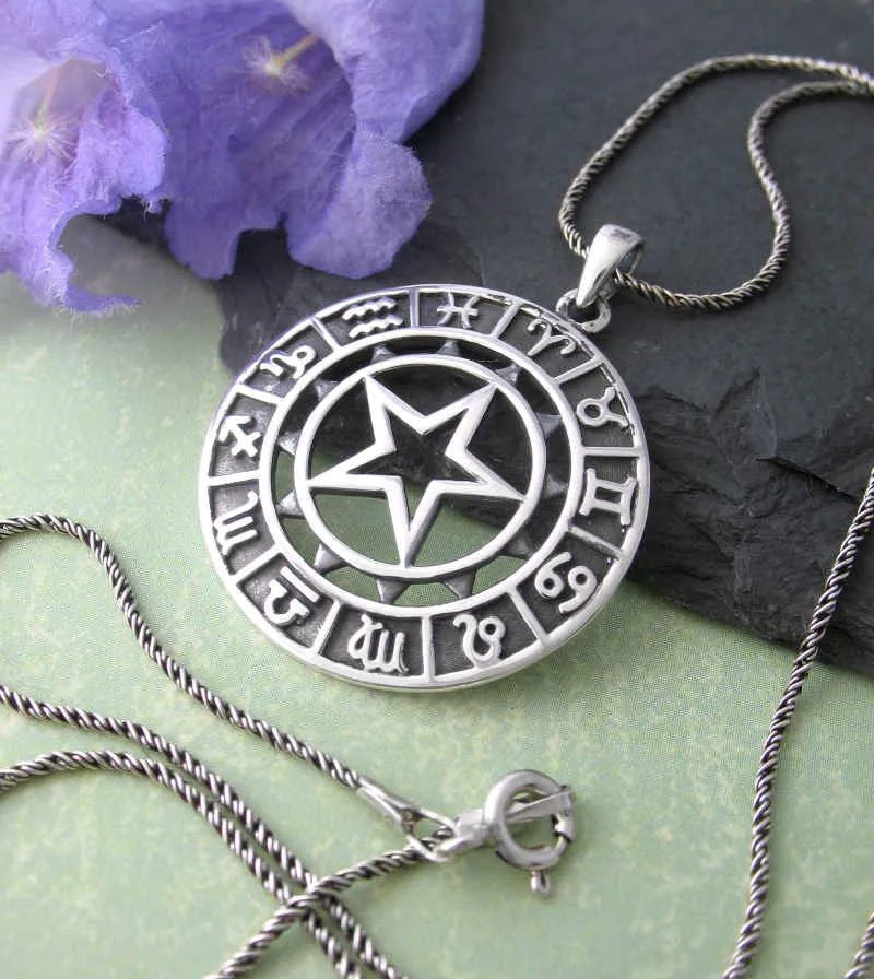 Round Zodiac Symbol Pendant With Cut-Out Star