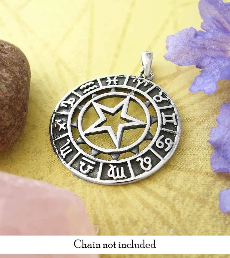 Round Zodiac Symbol Pendant With Cut-Out Star