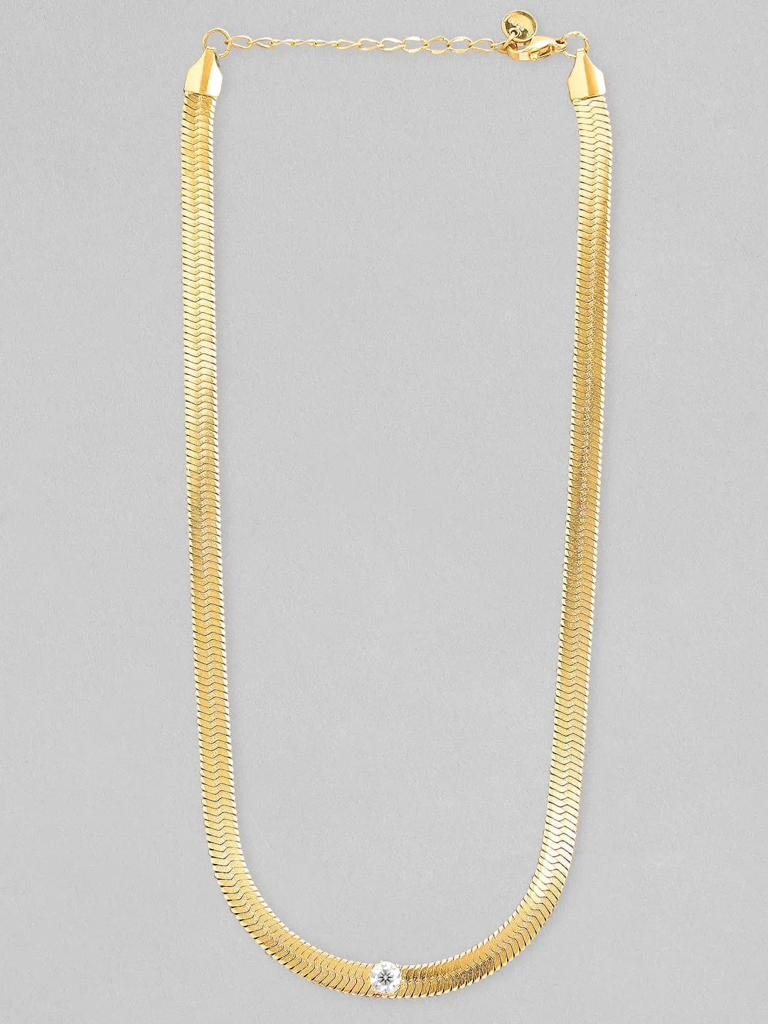 Rubans Voguish 18K Gold Plated Stainless Steel Waterproof Snake Chain With A Solitaire Zircon Studded Choker.