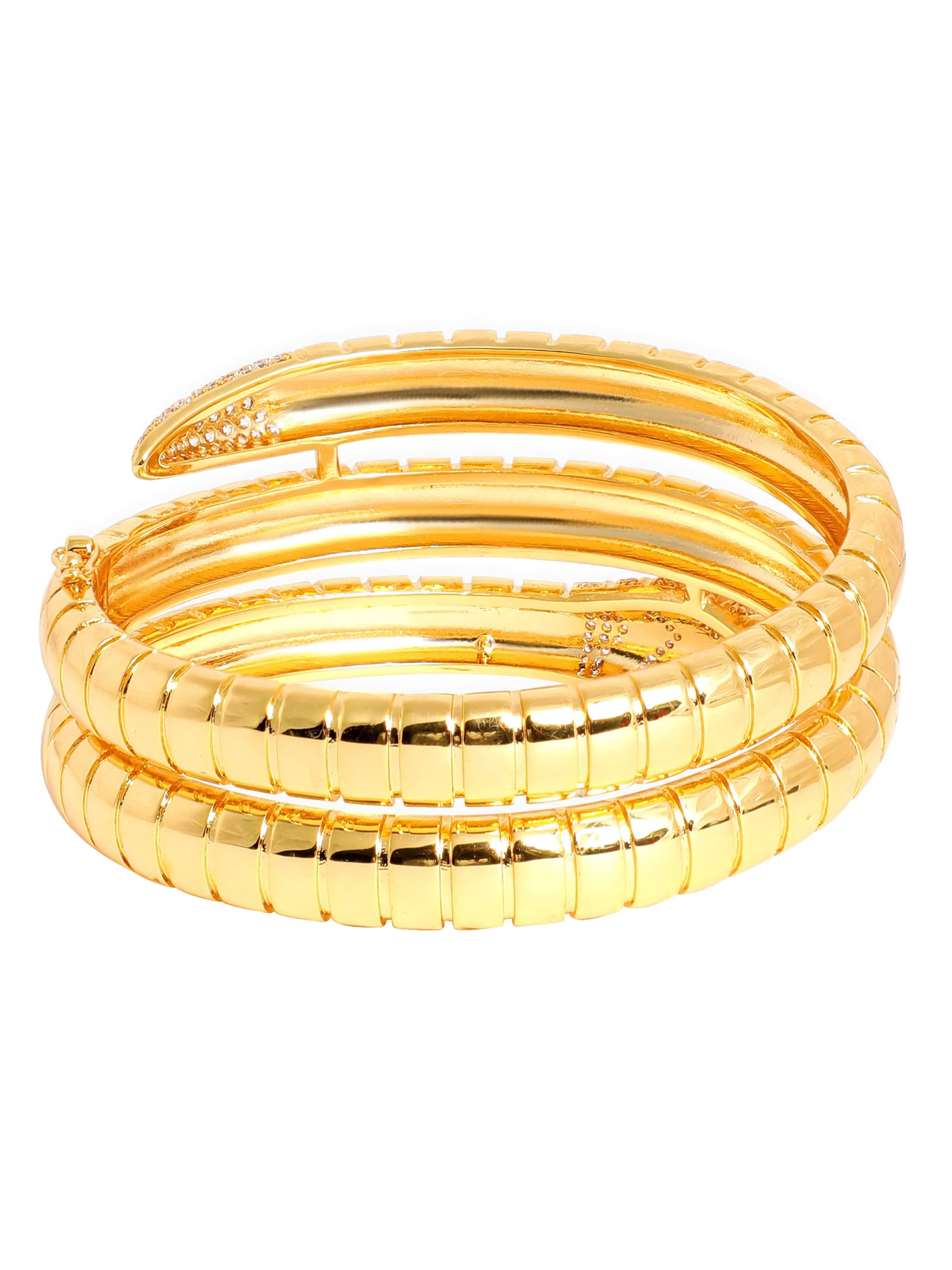 Rubans Voguish 22K Gold plated Zirconia studded Snake chain patterned expandable triple layer bracelet