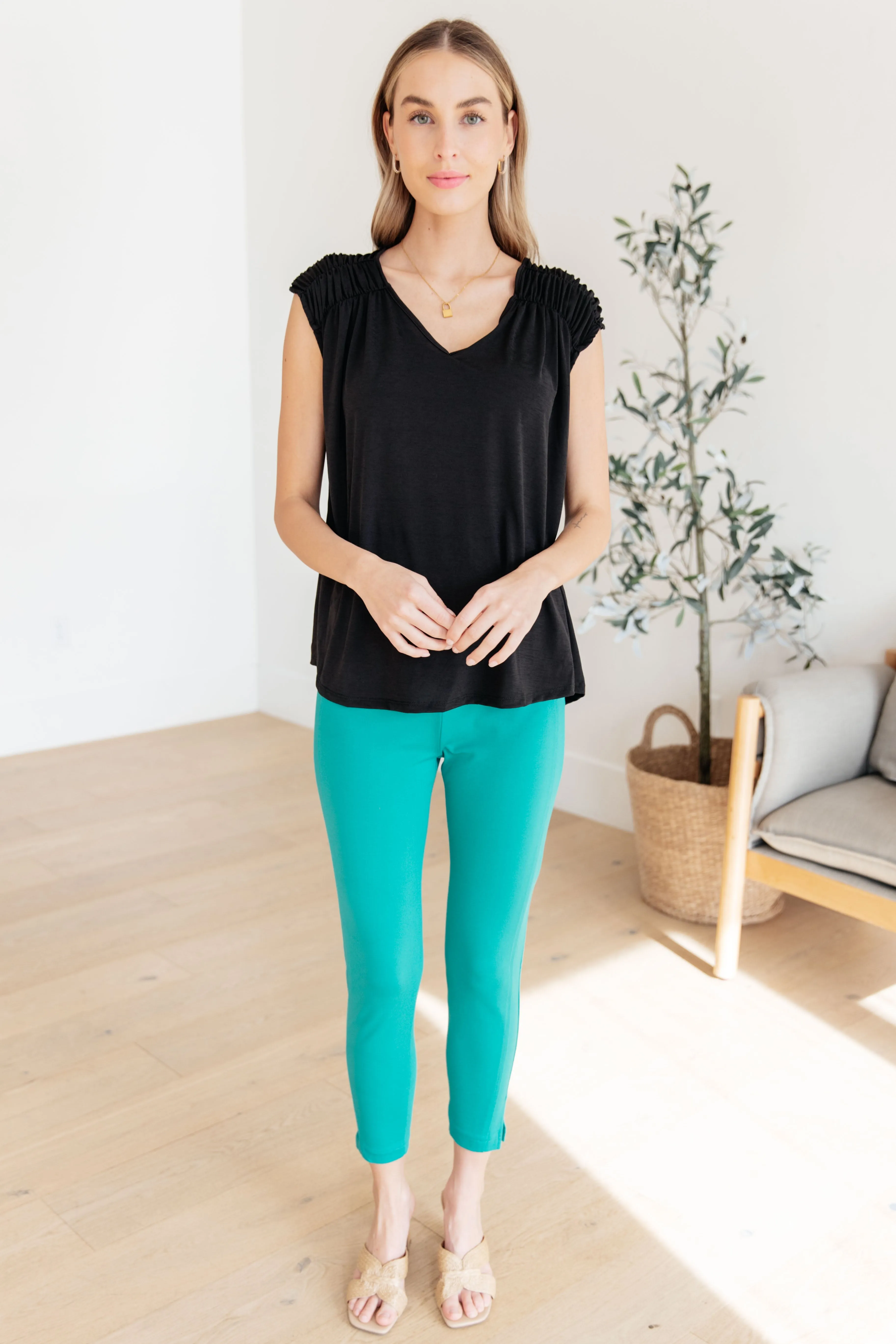 Ruched Cap Sleeve Top in Black