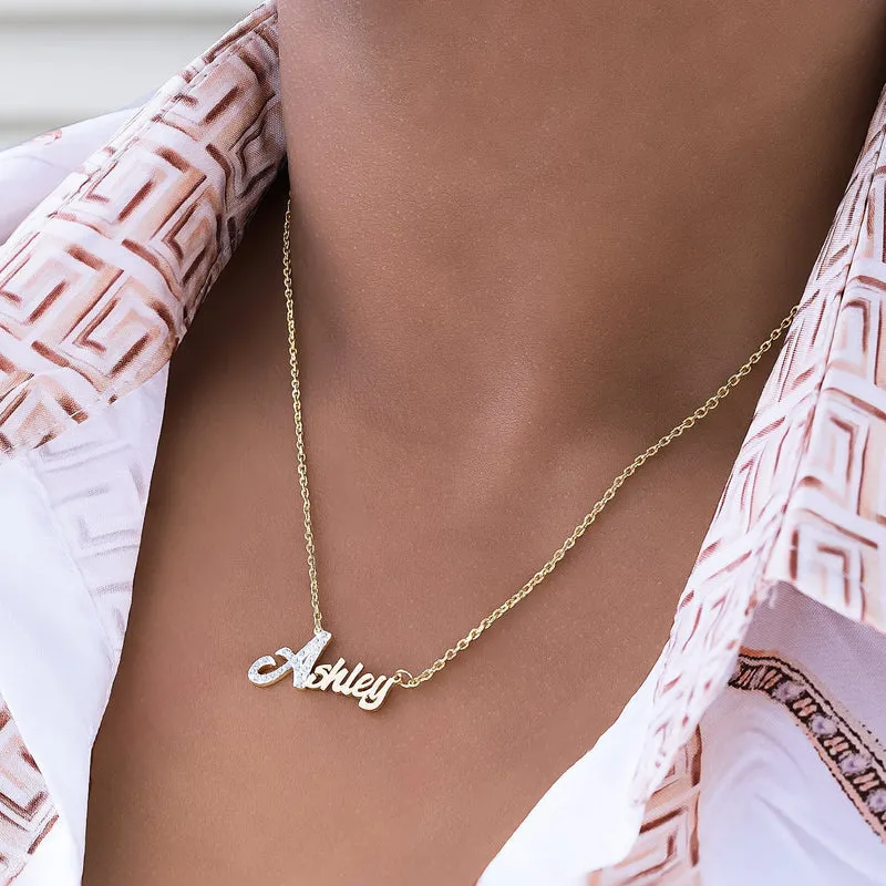 Script Name Necklace w/ Iced Initial