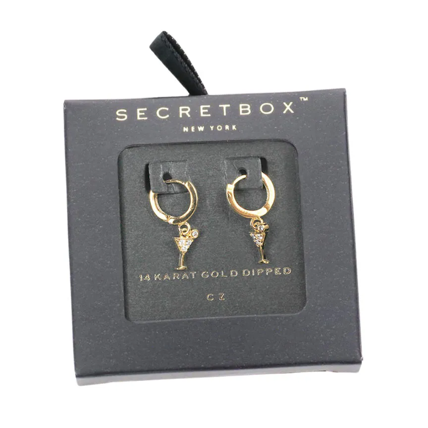 Secret Box  14K Gold Dipped CZ Metal Cocktail Earrings