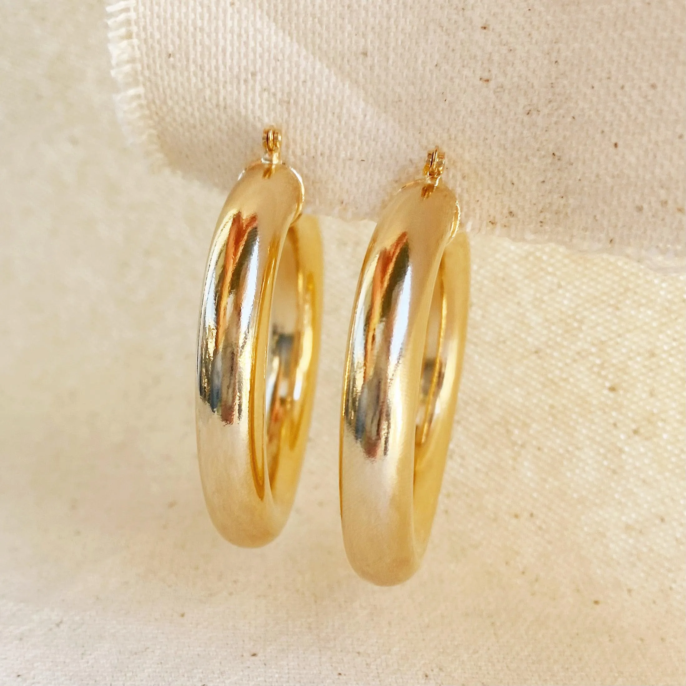 Selena Design 18k Gold Filled Chunky Plain Tube Hoop Earrings