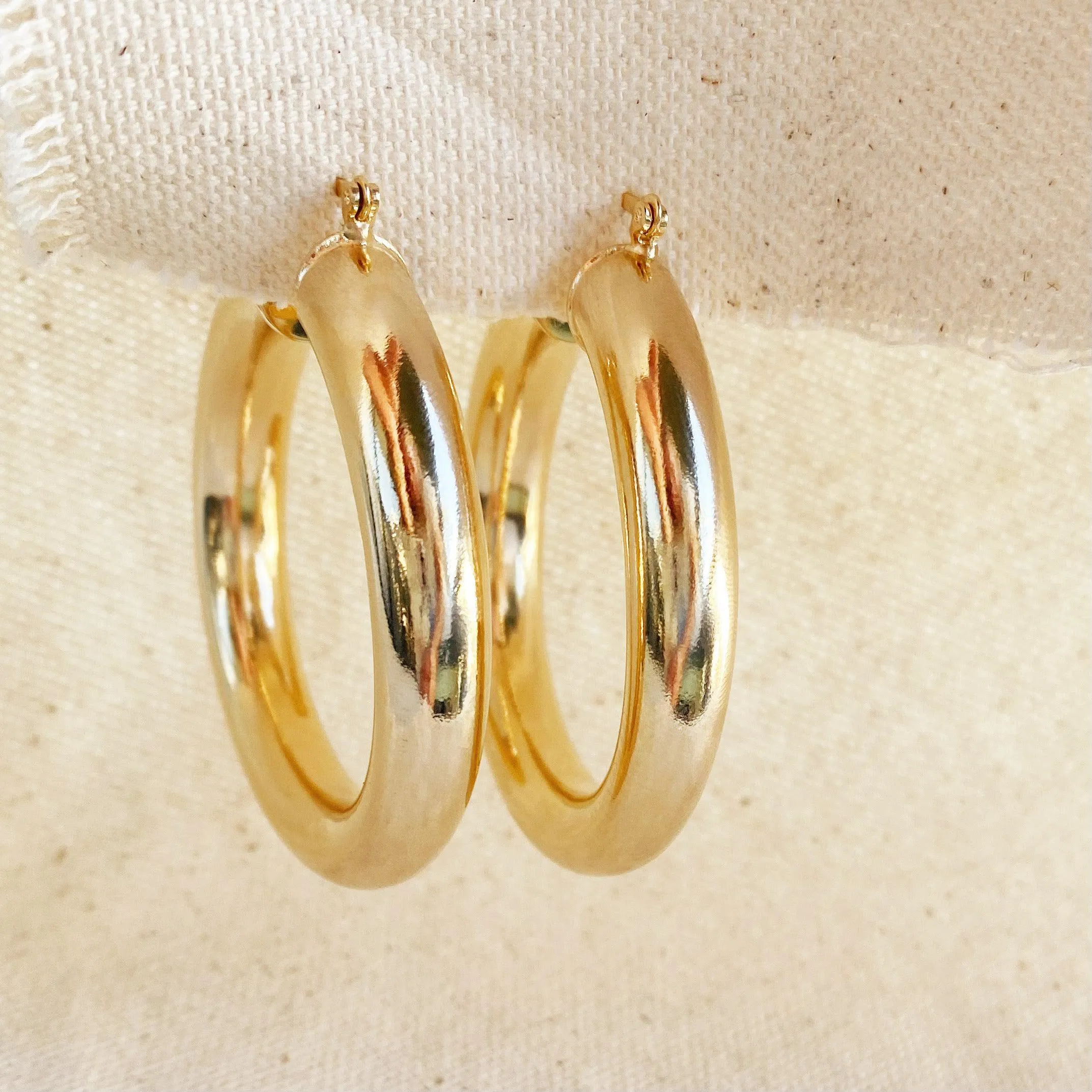 Selena Design 18k Gold Filled Chunky Plain Tube Hoop Earrings