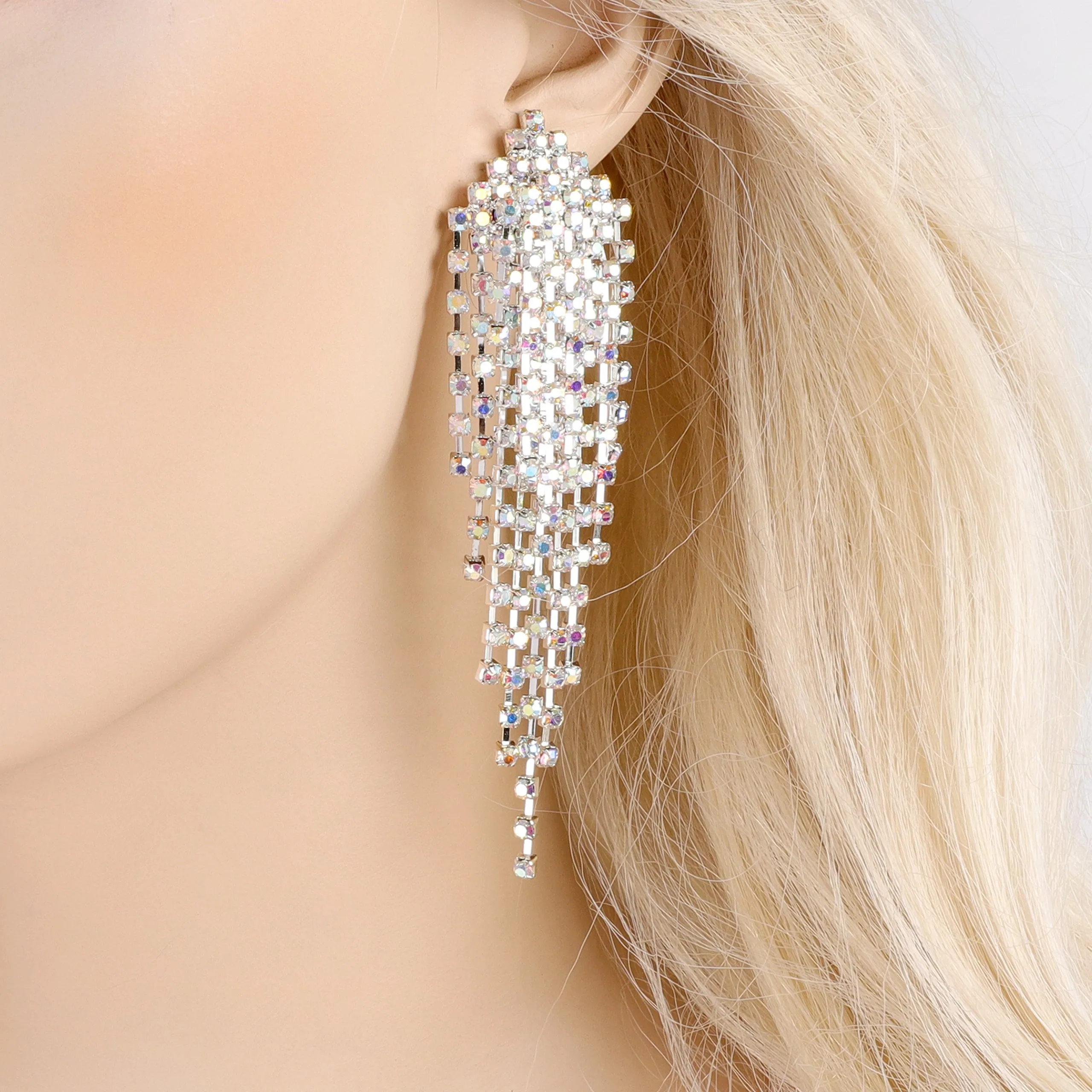 Serenity Fringe Chandelier Rhinestone Clip-on Earrings