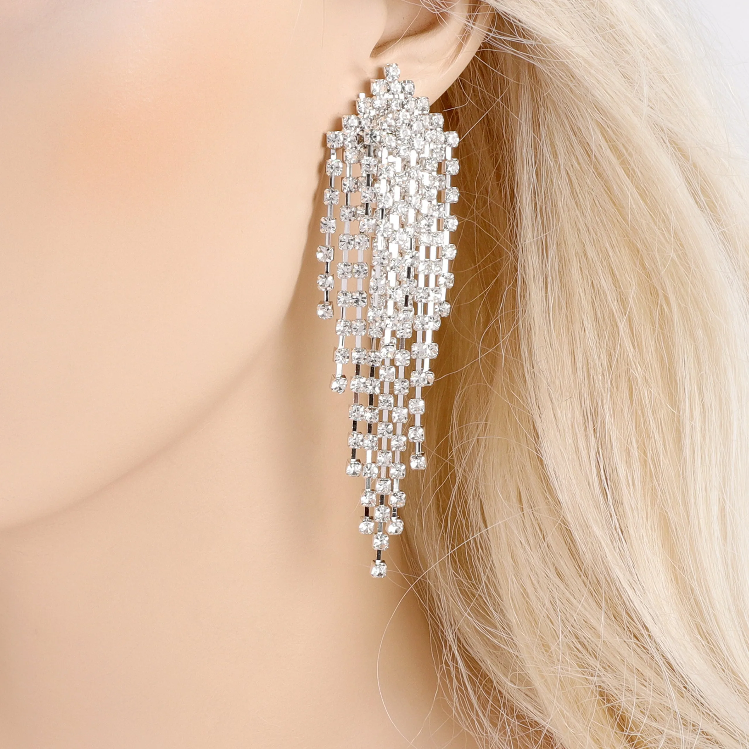 Serenity Fringe Chandelier Rhinestone Clip-on Earrings