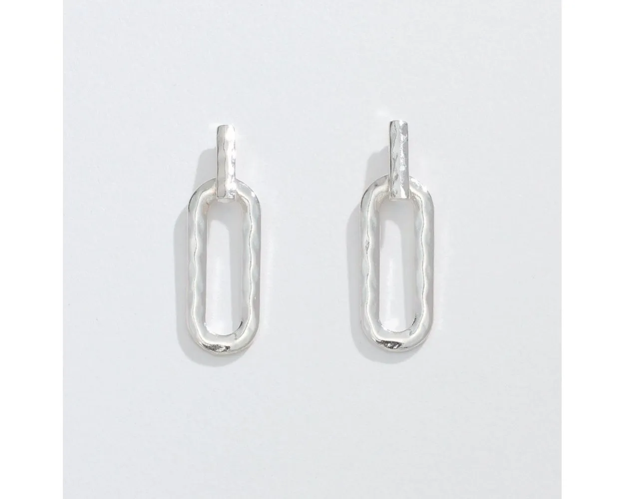 Silver Hammered Oval Drop Earrings