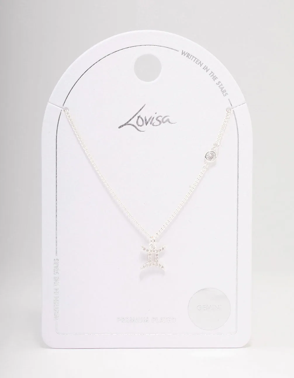 Silver Plated Gemini Necklace With Cubic Zirconia Pendant