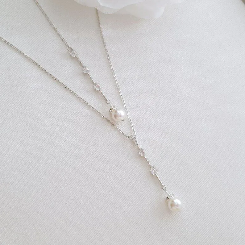 Simple Drop Back Bridal Necklace Silver- Ginger