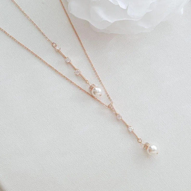 Simple Drop Back Bridal Necklace Silver- Ginger