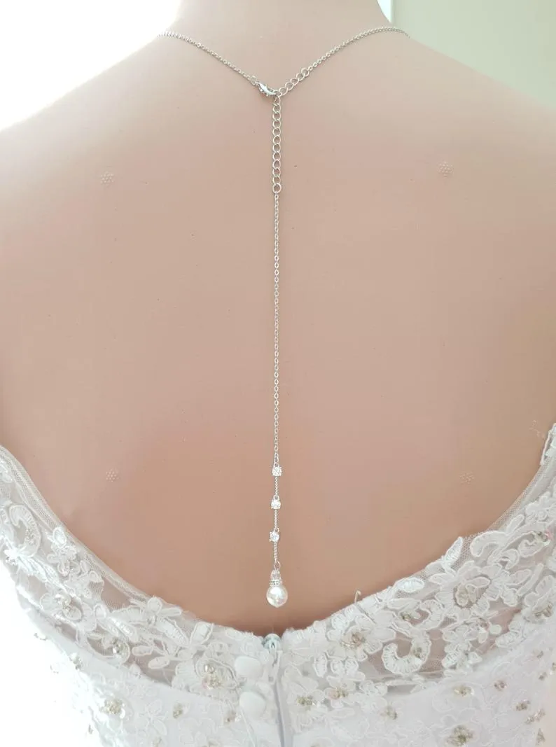 Simple Drop Back Bridal Necklace Silver- Ginger