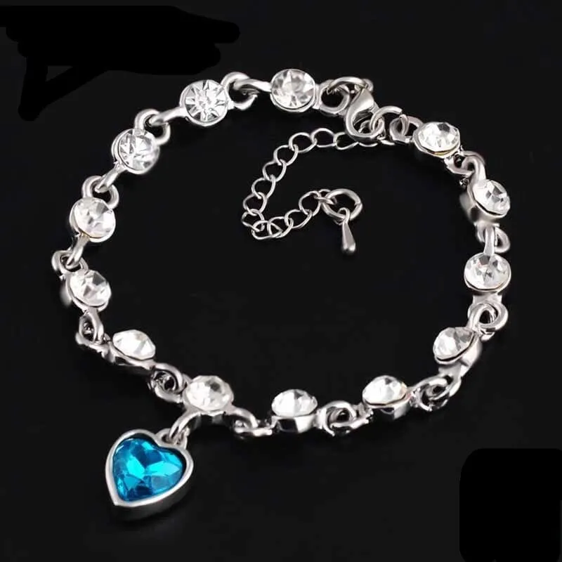 Sparkling Charm Sapphire Heart Chain Bracelet